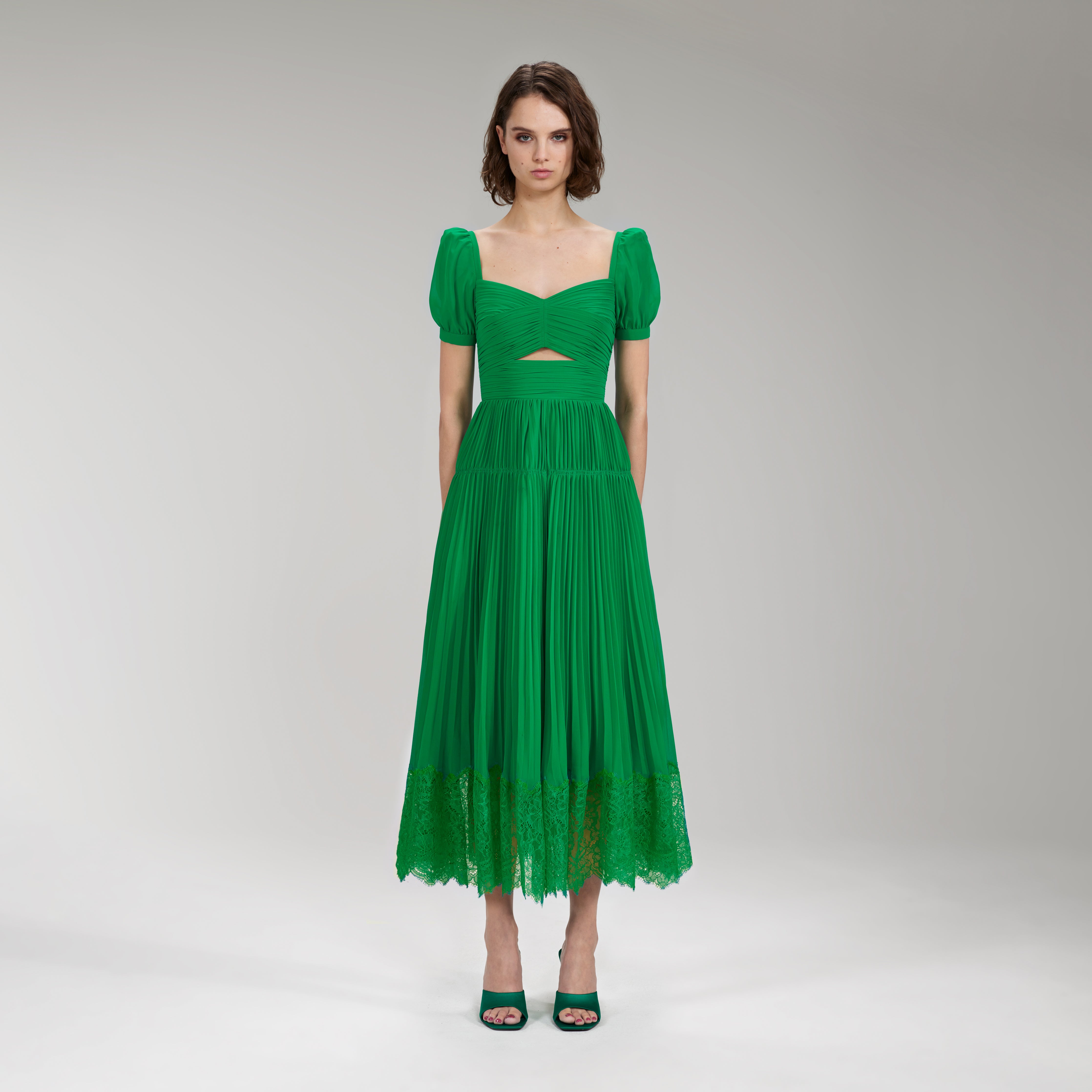 Bright Green Chiffon Cut Out Midi Dress ...